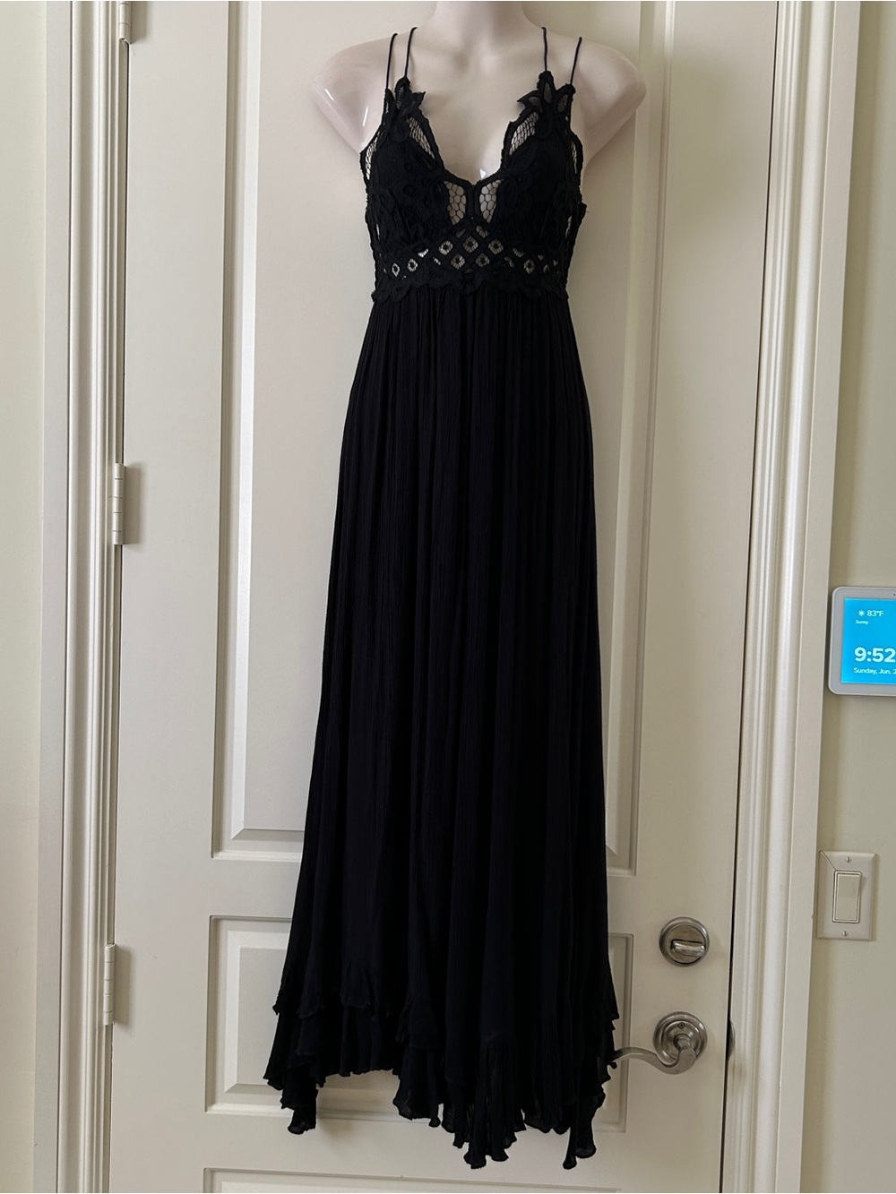 FREE PEOPLE "Adella" Maxi Slip Dress With Lace Top, Black, Size S, EUC - Picture 3 of 9